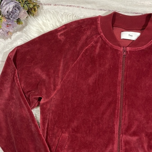 Aritzia TNA Red Velour Zip Front Track Jacket - Picture 7 of 11